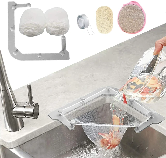 Main image of Sink Triangle Tri-Holder Filter, Kitchen Sink Strainer, Sink Drain Strainer, with a Triangular Gray Rack and 100PCS Large Size Filtering Mesh Bags for Kitchen Leftover