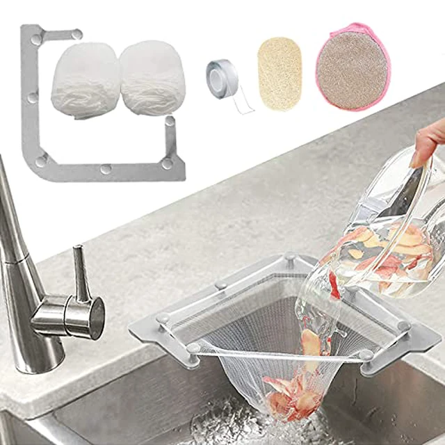 Alt view image 2 of 3 - Sink Triangle Tri-Holder Filter, Kitchen Sink Strainer, Sink Drain Strainer, with a Triangular Gray Rack and 100PCS Large Size Filtering Mesh Bags for Kitchen Leftover