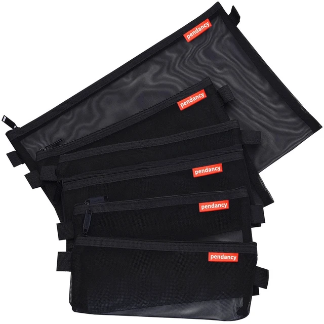 Main image of Mesh Zipper Pouch 5pcs Lightweight Nylon File Folders Document Organizer Cosmetic Bags Accessories Storage for Travel and Office Supplies (Black, A4 A5 A6)