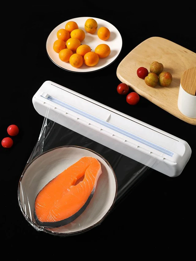Alt view image 4 of 5 - Plastic Wrap Dispenser With Cutter, Reusable Cling Film Dispenser, Cling Wrap Dispenser With Slide Cutter, Also For Aluminum Foil, Tin Foil, Baking Paper (L)