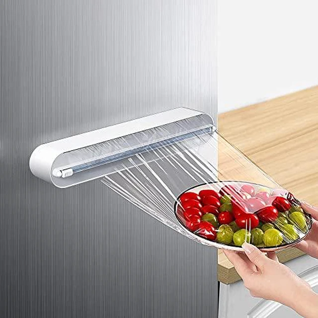 Alt view image 3 of 6 - Refillable Magnetic Plastic Wrap Dispenser With Slide Cutter, Sturdy Food Cling Film Cutter, Press and Seal Wrap, 12" x 328' Roll BPA Free