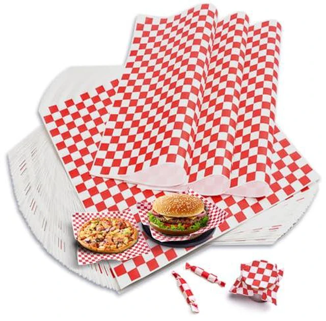 Alt view image 2 of 5 - 100 Pcs Deli Paper Sheets, Grease Resistant Food Wrapping Paper, Small Wax Paper Squares for Sandwiches, Hot Dogs, Basket Liners, Upgraded 45gsm Thickness, Classic Red Checkered, YEHOSHUN 7x7"