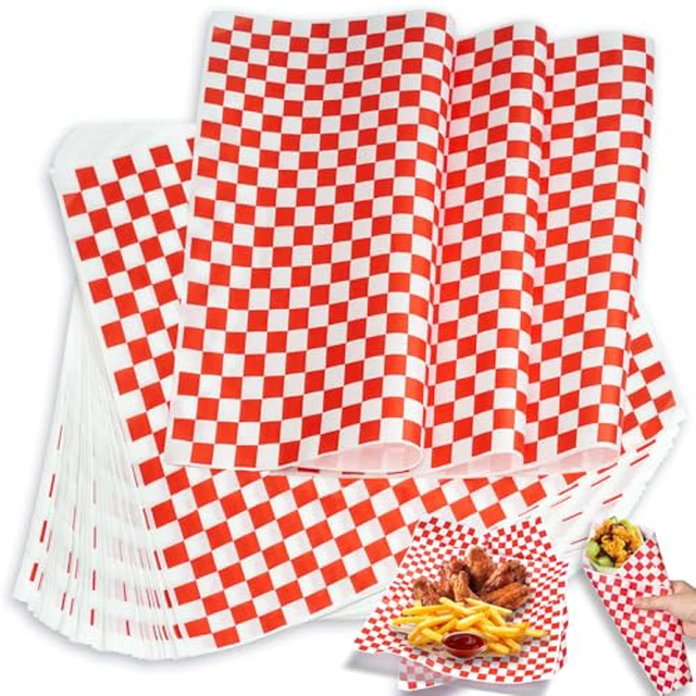 Alt view image 4 of 5 - 100 Pcs Deli Paper Sheets, Grease Resistant Food Wrapping Paper, Small Wax Paper Squares for Sandwiches, Hot Dogs, Basket Liners, Upgraded 45gsm Thickness, Classic Red Checkered, YEHOSHUN 7x7"