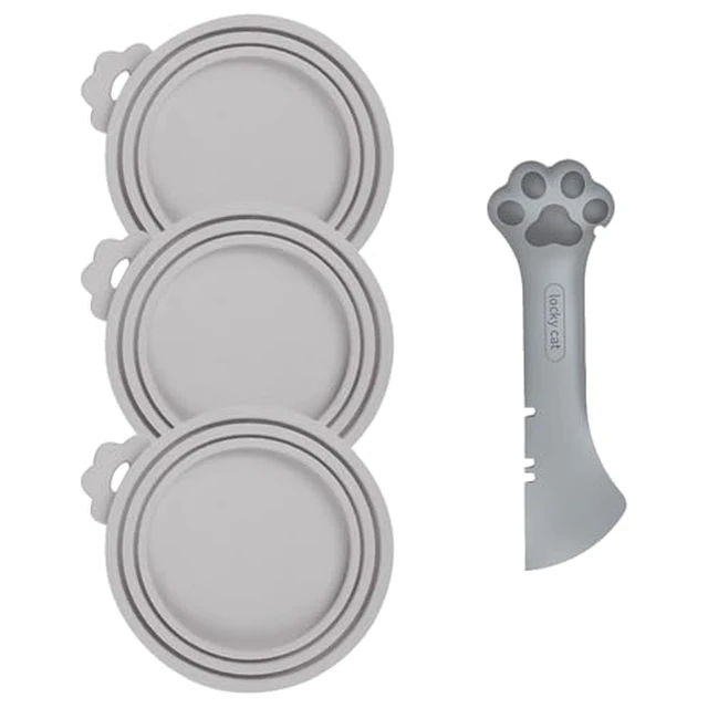 Alt view image 2 of 5 - 4pcs Pet Food Can Supplies Set Silicone Cat Food Can Lids Spoons