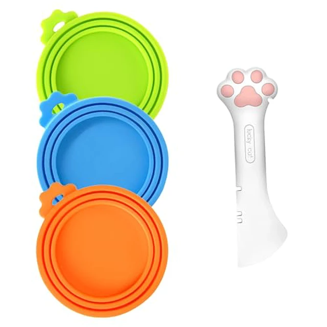 Alt view image 4 of 5 - 4pcs Pet Food Can Supplies Set Silicone Cat Food Can Lids Spoons