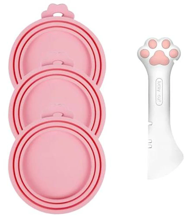 Alt view image 5 of 5 - 4pcs Pet Food Can Supplies Set Silicone Cat Food Can Lids Spoons