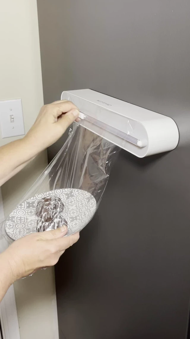 Alt view image 5 of 6 - Refillable Magnetic Plastic Wrap Dispenser With Slide Cutter, Sturdy Food Cling Film Cutter, Press and Seal Wrap, 12" x 328' Roll BPA Free