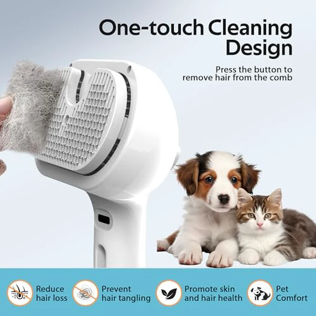 Alt view image 3 of 7 - Pet Grooming Brush with Electronic Mist Spray - Gentle Deshedding Tool for Cats & Dogs, Pet Steam BrushReduces Shedding, Soft Bristles, Promotes Healthy Coat-Comes with a hair smoothing comb-Whit
