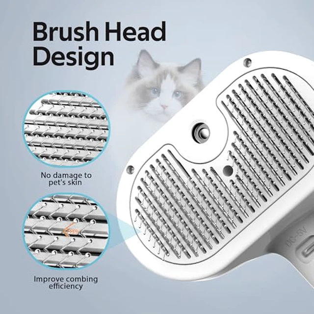Alt view image 4 of 7 - Pet Grooming Brush with Electronic Mist Spray - Gentle Deshedding Tool for Cats & Dogs, Pet Steam BrushReduces Shedding, Soft Bristles, Promotes Healthy Coat-Comes with a hair smoothing comb-Whit