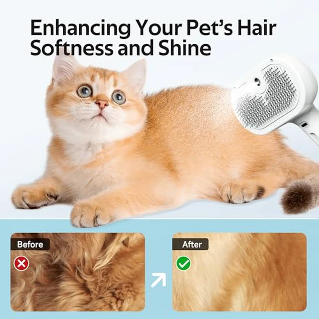 Alt view image 5 of 7 - Pet Grooming Brush with Electronic Mist Spray - Gentle Deshedding Tool for Cats & Dogs, Pet Steam BrushReduces Shedding, Soft Bristles, Promotes Healthy Coat-Comes with a hair smoothing comb-Whit