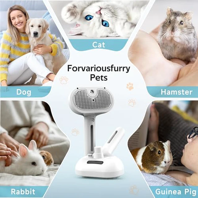 Alt view image 7 of 7 - Pet Grooming Brush with Electronic Mist Spray - Gentle Deshedding Tool for Cats & Dogs, Pet Steam BrushReduces Shedding, Soft Bristles, Promotes Healthy Coat-Comes with a hair smoothing comb-Whit