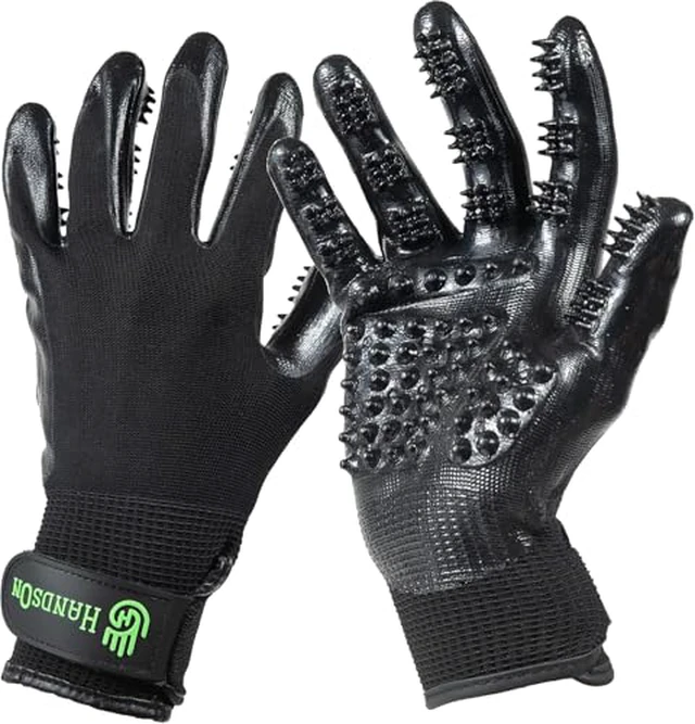Alt view image 3 of 7 - Pet Grooming Gloves - Patented #1 Ranked, Award Winning Shedding, Bathing, & Hair Remover Gloves - Gentle Brush for Cats, Dogs, and Horses (Grey, Large)