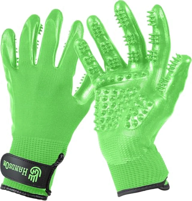 Alt view image 4 of 7 - Pet Grooming Gloves - Patented #1 Ranked, Award Winning Shedding, Bathing, & Hair Remover Gloves - Gentle Brush for Cats, Dogs, and Horses (Grey, Large)