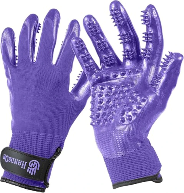 Alt view image 5 of 7 - Pet Grooming Gloves - Patented #1 Ranked, Award Winning Shedding, Bathing, & Hair Remover Gloves - Gentle Brush for Cats, Dogs, and Horses (Grey, Large)