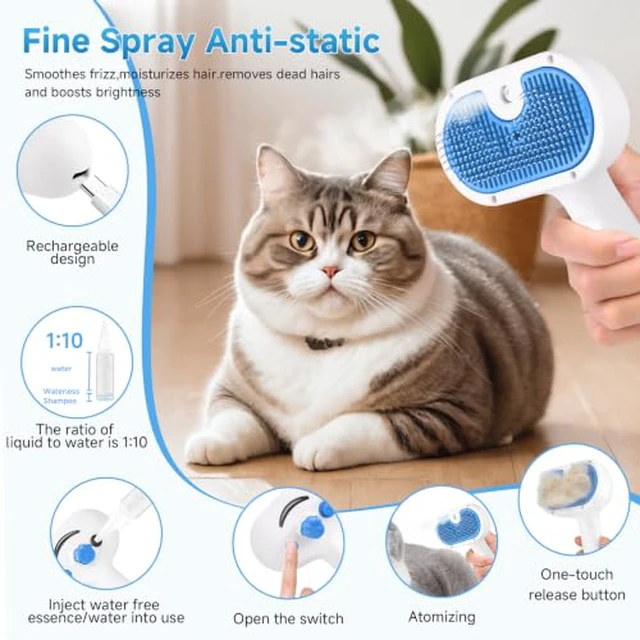 Alt view image 7 of 7 - Pet Steam Brush for Dog, cat brushes for indoor cats - 1 Waterless Shampoo