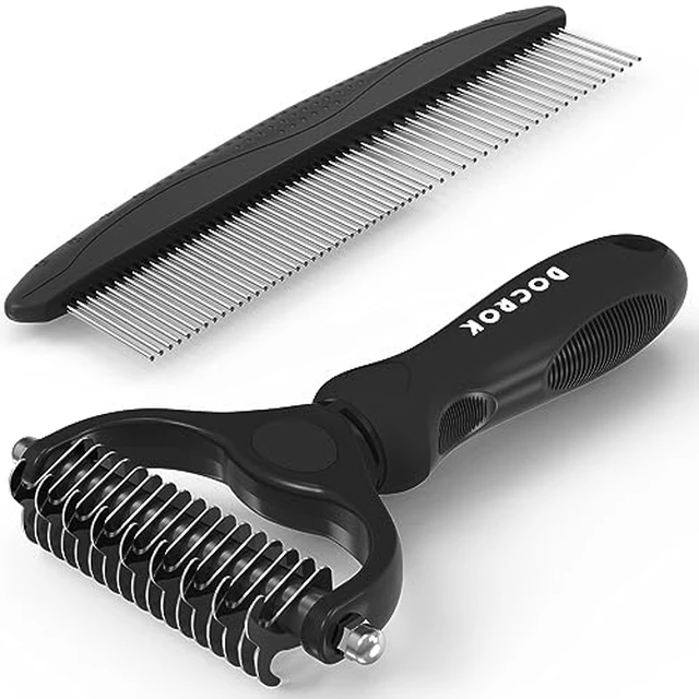 Alt view image 3 of 7 - Pet Grooming Combo - Blue Deshedding Brush with Metal Comb for Detangling and Dematting Long, Matted Fur on Cats and Dogs