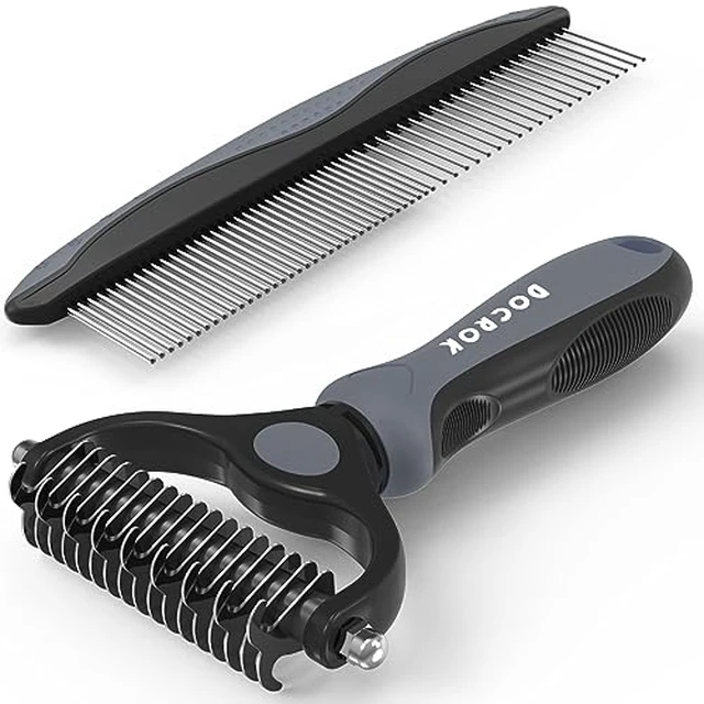 Alt view image 4 of 7 - Pet Grooming Combo - Blue Deshedding Brush with Metal Comb for Detangling and Dematting Long, Matted Fur on Cats and Dogs