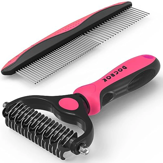 Alt view image 6 of 7 - Pet Grooming Combo - Blue Deshedding Brush with Metal Comb for Detangling and Dematting Long, Matted Fur on Cats and Dogs
