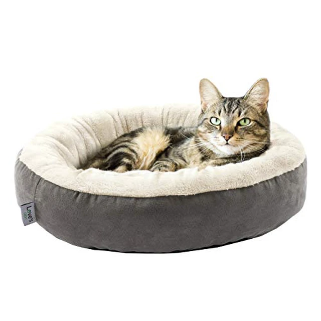 Alt view image 2 of 7 - Round Donut Cat and Dog Cushion Bed, 20in Bed for Cats or Small Dogs, Anti-Slip & Water-Resistant Bottom, Super Soft Durable Fabric Pet Beds, Washable Luxury Cat & Dog Bed Gray
