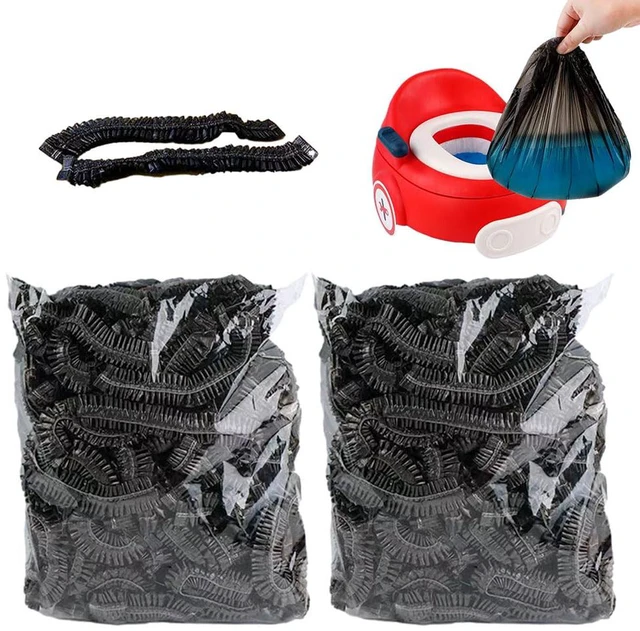 Main image of Potty Chair Liners with Elastic, Portable Potty Training Bags, Potty Refill Liners Disposable for Toddlers Kids and Baby,Toilet Seat Cover,17x8Inches,Black,200pieces