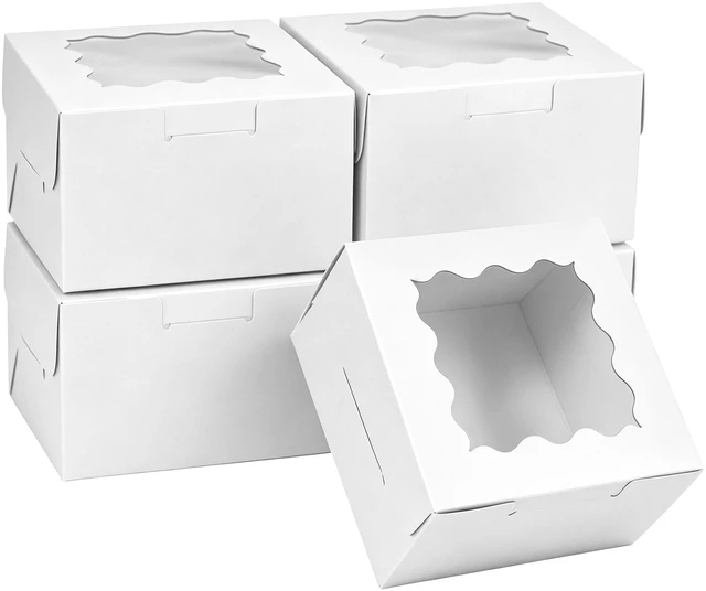 Main image of 5 Pack Small Treat Boxes, 4x4x2.5 Inches Bakery Boxes for Cookie, Dessert, Pastry, Macaroon, Candy, Gift (5, White Lace)