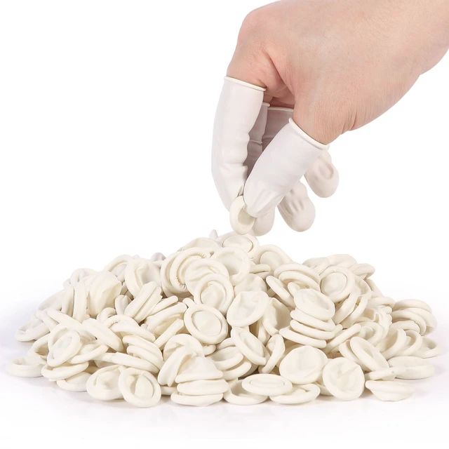 Main image of White Latex Finger Cots Finger Protectors, Disposable Medium-Sized Finger Gloves, Fingertip and Finger Sleeve Protector,Latex Thumb Protector for Finger Tips (Approx.210 PCS)