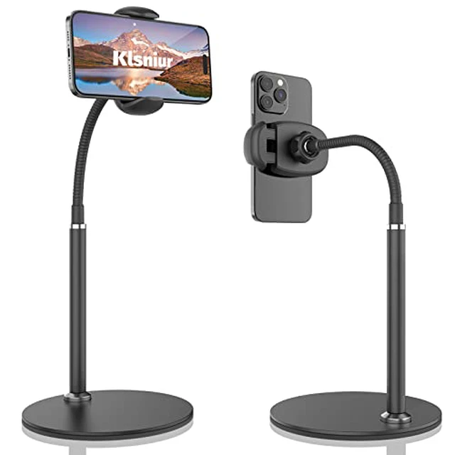 Alt view image 2 of 5 - Cell Phone Stand, Adjustable Height & Angle Gooseneck Stand for Desk Flexible Arm Universal Holder, Aluminum Alloy Desktop Recording Compatible with 3.5"-7" Device (Black)