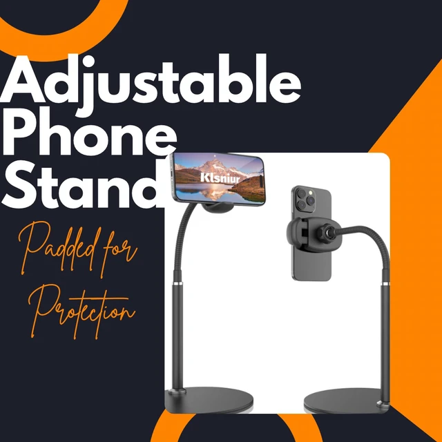Alt view image 5 of 5 - Cell Phone Stand, Adjustable Height & Angle Gooseneck Stand for Desk Flexible Arm Universal Holder, Aluminum Alloy Desktop Recording Compatible with 3.5"-7" Device (Black)