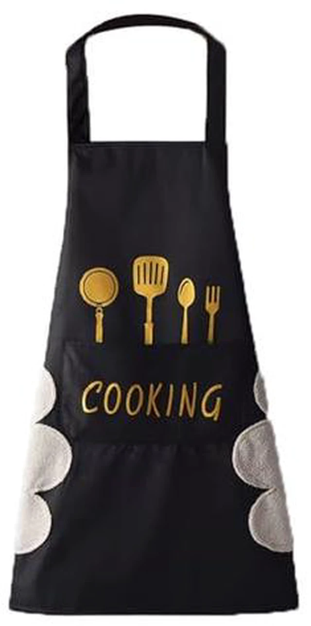 Alt view image 3 of 3 - Apron with Hand Wipe,Water-drop Resistant with 2 Pockets Cooking Bib Aprons for Women Men Chef