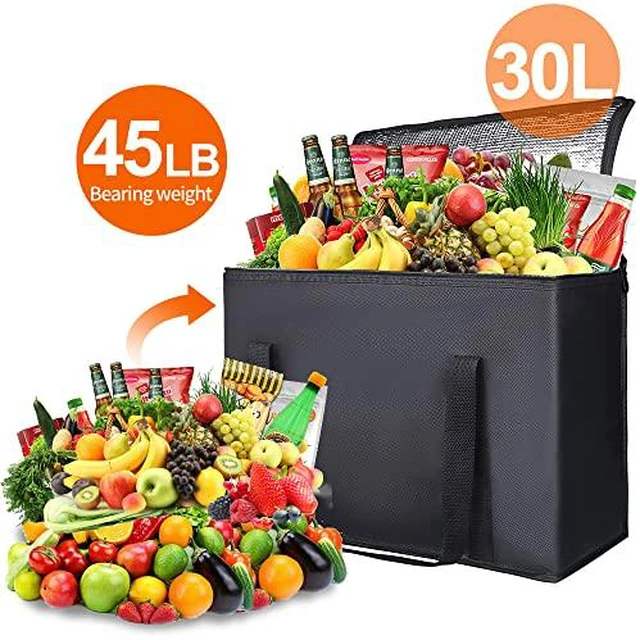 Alt view image 3 of 6 - 2-Pack Insulated Reusable Grocery Shopping Bags, X-Large, Black