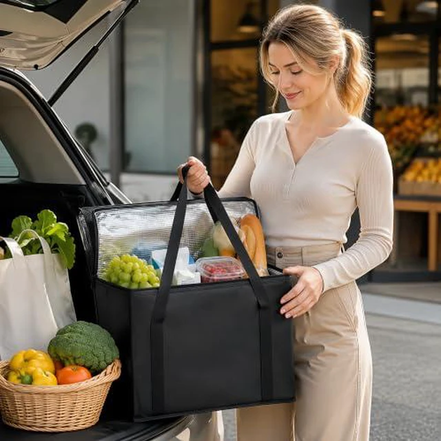 Alt view image 6 of 6 - 2-Pack Insulated Reusable Grocery Shopping Bags, X-Large, Black