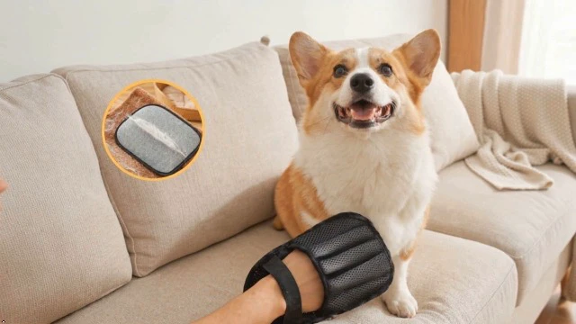 Alt view image 2 of 4 - 5-Finger Pet Hair Removal Glove Reus Sofa Carpet Car Seat Black 1pc