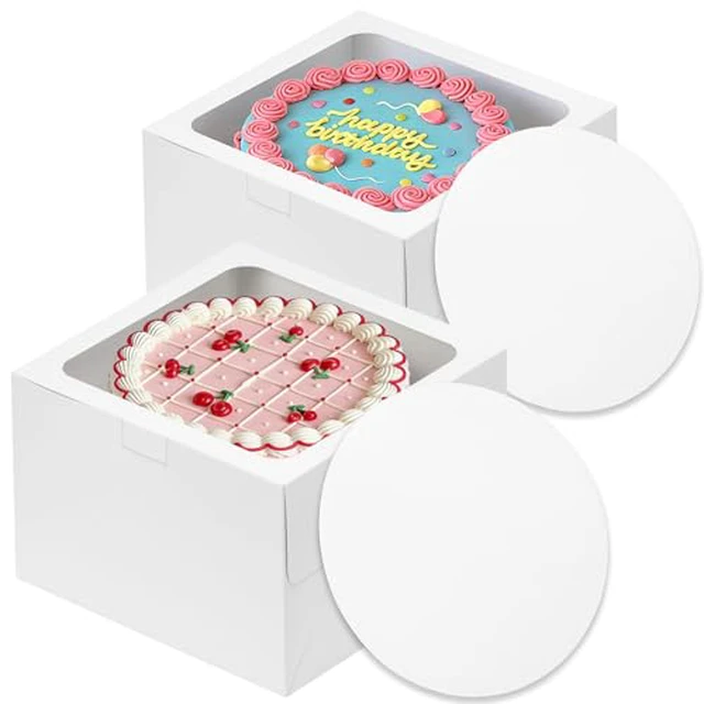 Alt view image 2 of 2 - 2pcs 10"x10"x5" Cake Boxes with Boards, Bakery Carrier with Window
