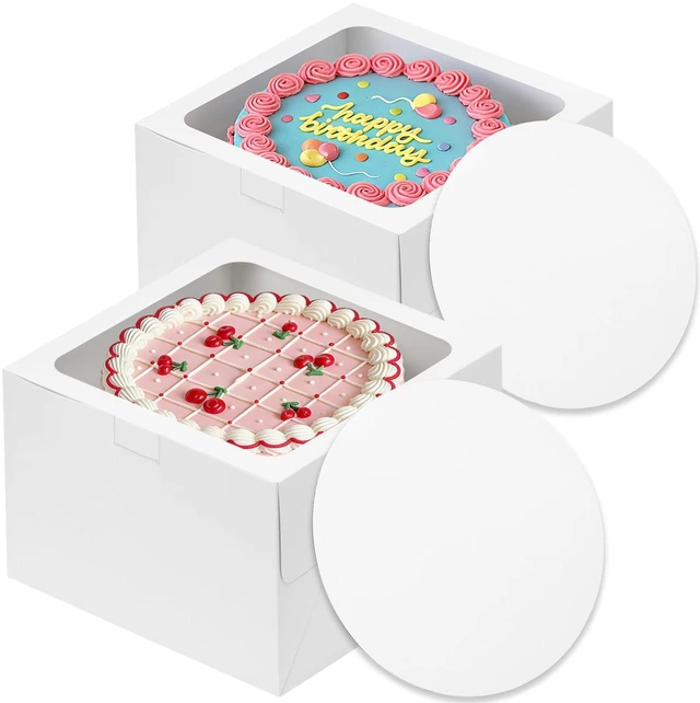 Main image of 2pcs 10"x10"x5" Cake Boxes with Boards, Bakery Carrier with Window