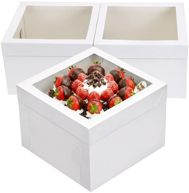 Main image of 3 Pack Cake Boxes 12"x12"x8", Bakery Containers with Large Window