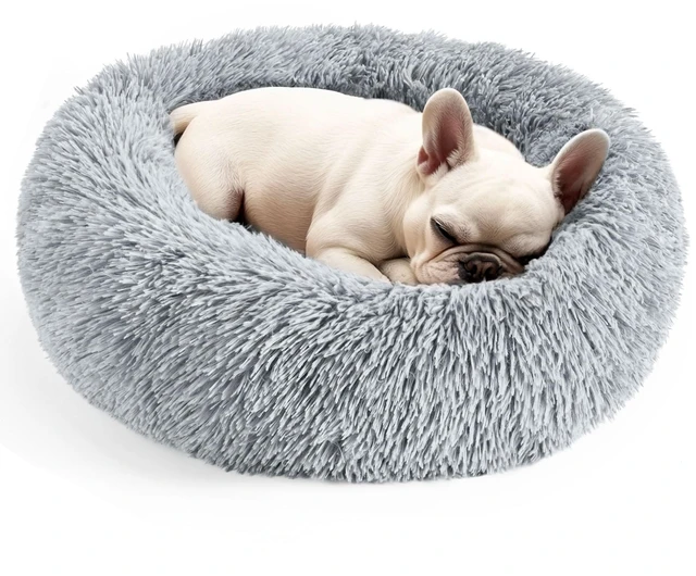 Main image of Dog & Cat Bed for Indoor Cats, 20in Calming Donut Bed (Light Grey)