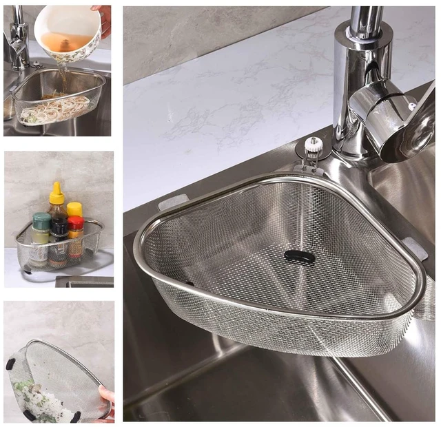 Main image of Triangle Sink Strainer, Corner Sink Strainer, Multifunction Sink Drain Strainer Basket, Stainless Steel Food Catcher Strainer for Kitchen Waste, Vegetable, Fruits (Silver) (CF-001)