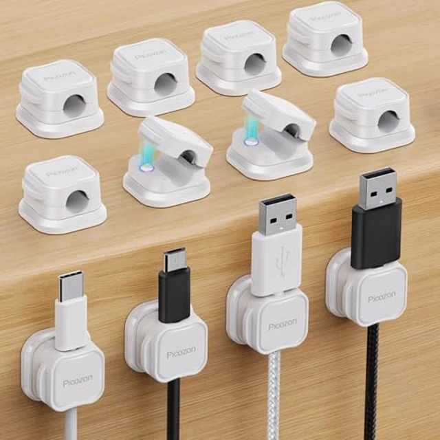 Alt view image 2 of 2 - 12 Pack Magnetic Cable Clip Organizer Cord Holder, Picozon Adhesive Cable Management, Wire Phone USB Charger Cable Holder, Keeper Organizer for Office Home Desktop Table - White