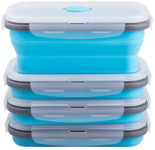 Main image of Collapsible Food Storage Containers with Airtight Lid & Air Vent, 16.9 oz, Kitchen Stacking Silicone Collapsible Meal Prep Container Set for Leftover, Microwave Freezer Dishwasher Safe, Blue, Set