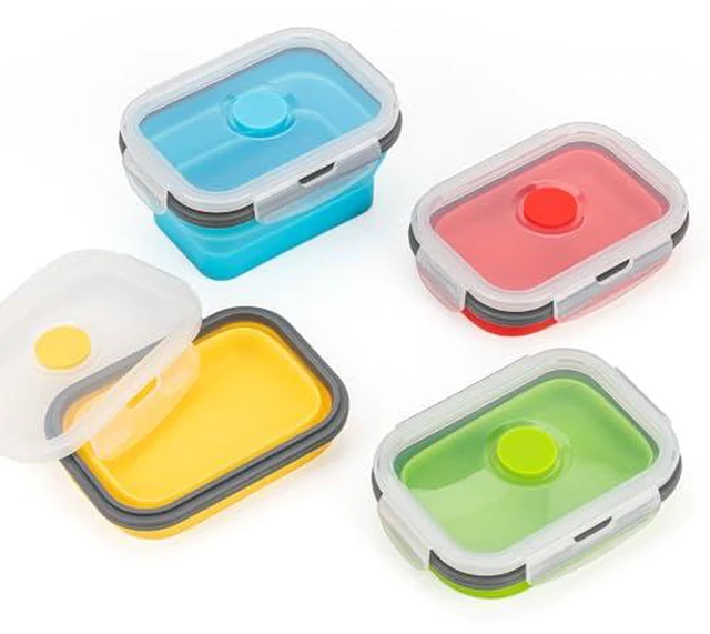 Alt view image 2 of 5 - Collapsible Food Storage Containers with Airtight Lid & Air Vent, 16.9 oz, Kitchen Stacking Silicone Collapsible Meal Prep Container Set for Leftover, Microwave Freezer Dishwasher Safe, Blue, Set