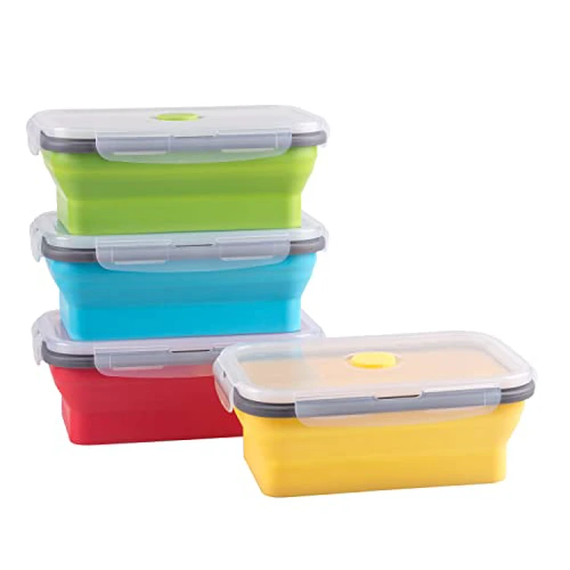 Alt view image 3 of 5 - Collapsible Food Storage Containers with Airtight Lid & Air Vent, 16.9 oz, Kitchen Stacking Silicone Collapsible Meal Prep Container Set for Leftover, Microwave Freezer Dishwasher Safe, Blue, Set