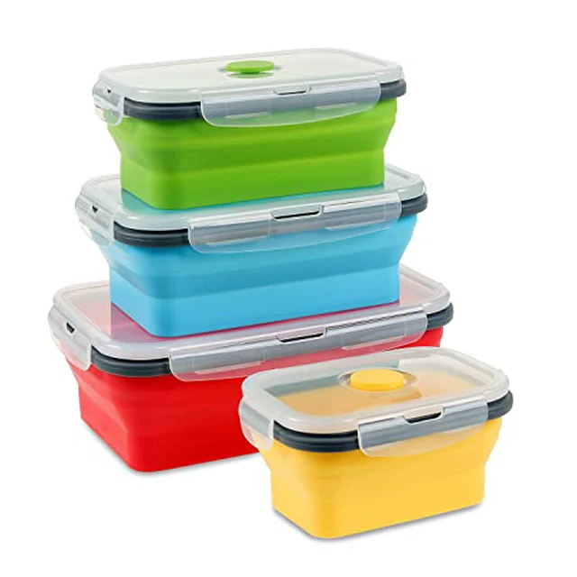 Alt view image 5 of 5 - Collapsible Food Storage Containers with Airtight Lid & Air Vent, 16.9 oz, Kitchen Stacking Silicone Collapsible Meal Prep Container Set for Leftover, Microwave Freezer Dishwasher Safe, Blue, Set