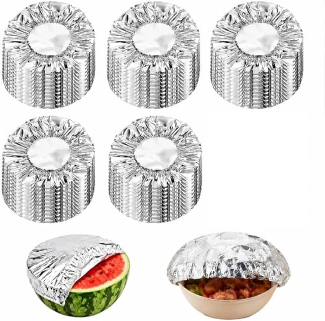 Alt view image 2 of 4 - Reusable Aluminum Foil Food Covers, Reusable Elastic Food Storage Covers, Plastic Bowl Covers with Elastic Edging Stretch Plastic Wrap Bowl Covers (50PCS)