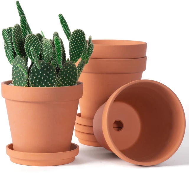 Main image of 6 inch Terracotta & Clay Pots for Plants with Saucer, Medium Terra Cotta Plant Pots with Drainage Hole, Flowerpot with Tray, Terracotta Pot for Indoor Outdoor Plant - Pack of 4 Planters