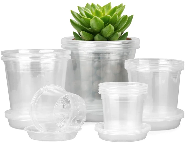Main image of 4/5/6/7 Inch Clear Nursery Pots for Plants with Sacuers 20 Pack, Plastic Flower Pots with Drainage Holes, Variety Pack Seedlings Garden Pot for Indoor Outdoor (4+5+6+7 inch)