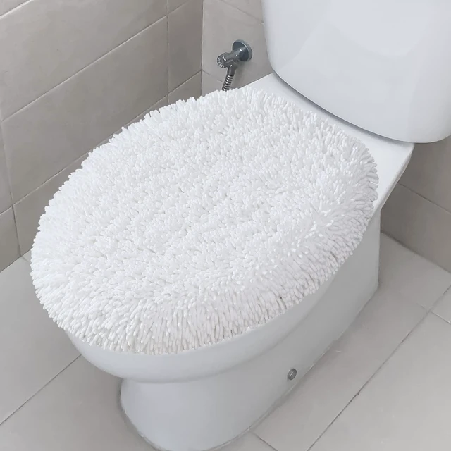 Main image of Ultra Soft Chenille Bathroom Toilet Lid Cover, 19x21 Inches, White