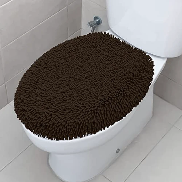 Alt view image 5 of 5 - Ultra Soft Chenille Bathroom Toilet Lid Cover, 19x21 Inches, White