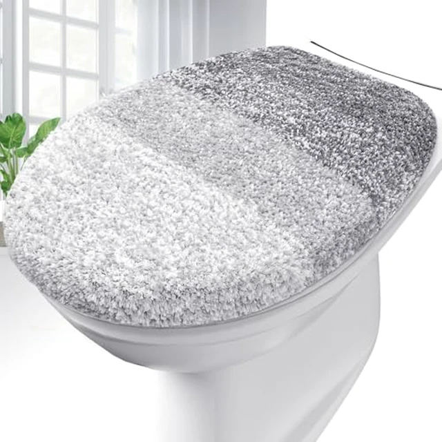Alt view image 5 of 5 - Soft Microfiber Bathroom Toilet Lid Cover, 17.5x15, Gray