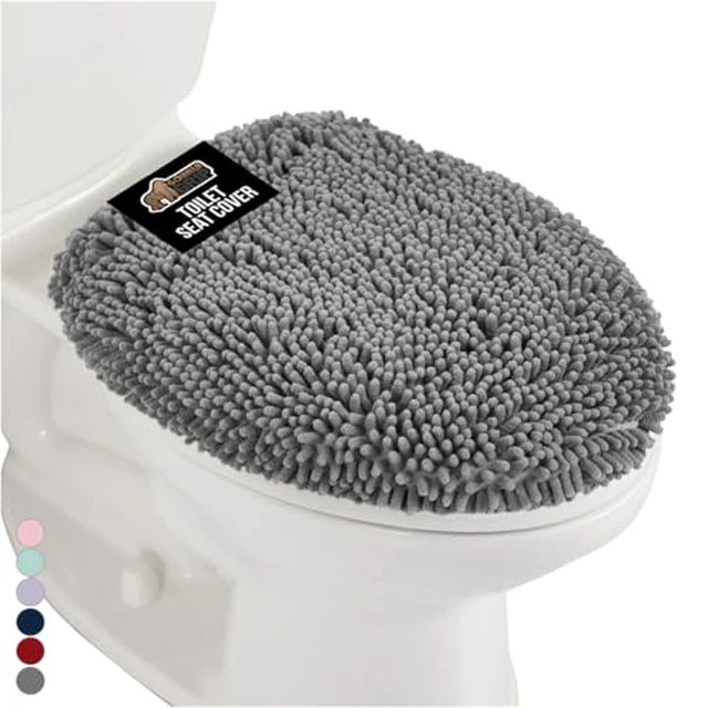 Alt view image 2 of 5 - Soft Chenille Toilet Lid Seat Cover, 19.5x18.5 Gray