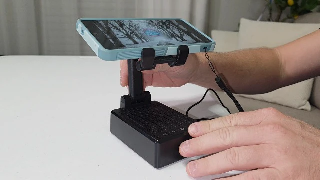 Alt view image 3 of 4 - Birthday Gifts for Mother Father ,Cell Phone Stand with Wireless Bluetooth Speaker and Antislip Base HD Surround Sound for Home and Outdoors with Bluetooth Speaker for Desk Compatible with iPhone